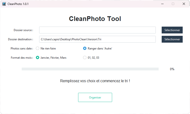 Interface de CleanPhoto