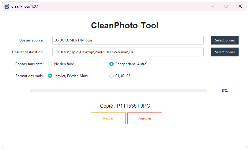 Interface de CleanPhoto